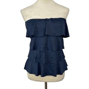 Michael Kors Ruffled Swim Top Strapless Tiered Navy Blue Swimsuit Cover Up Large